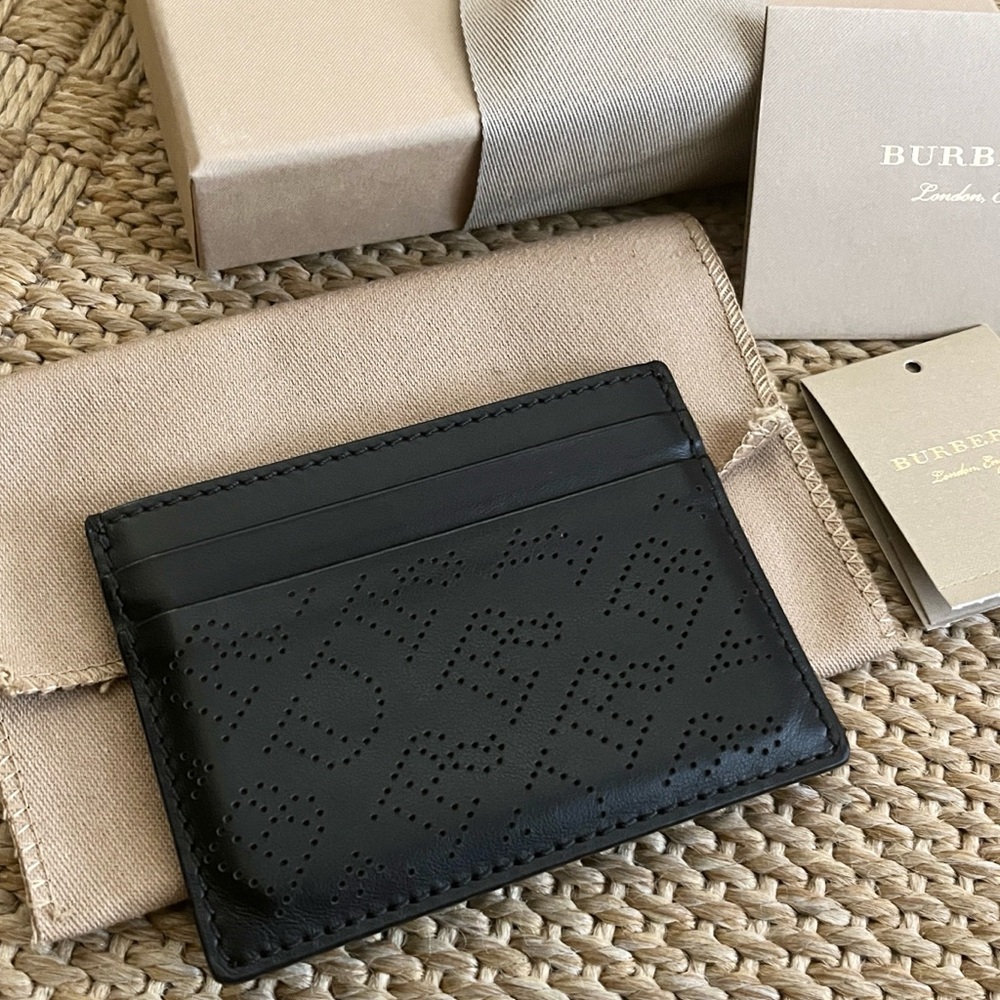 Authentic Burberry Men’s Black Perforated Leather Sandon Card Holder - Picture 3 of 11